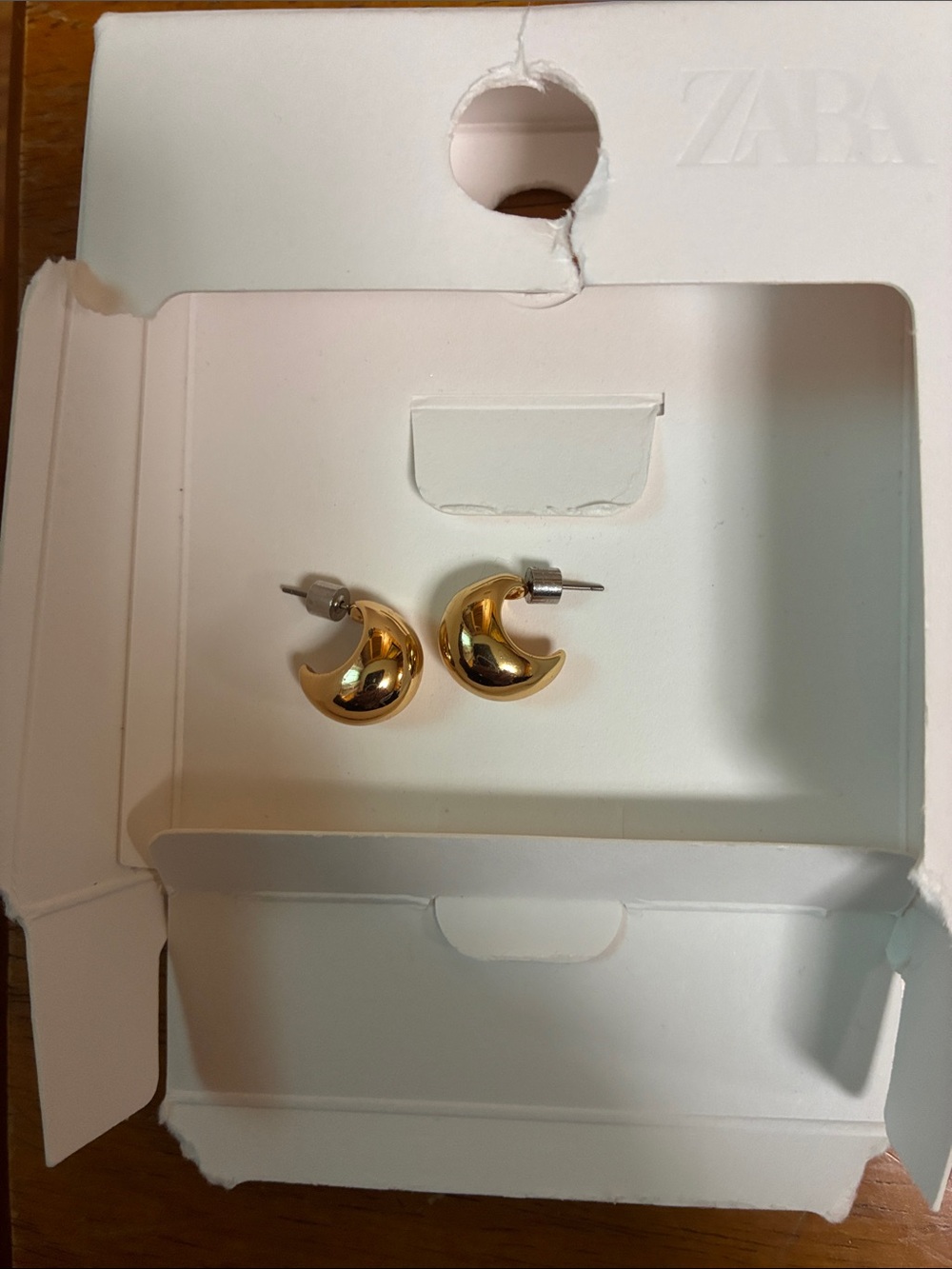 ZARA Gold Crescent Mini Hoop Stud Earrings